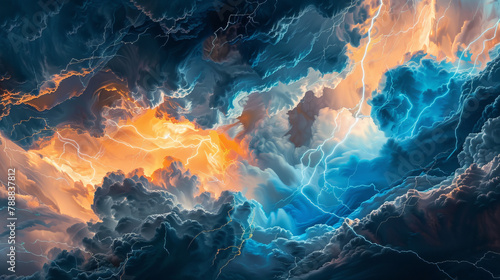 A painting of a stormy sky with lightning bolts