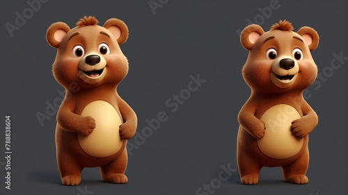 a cute brown bear on plain background cartoon from Generative AI