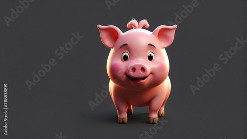 a cute pig on plain background cartoon from Generative AI