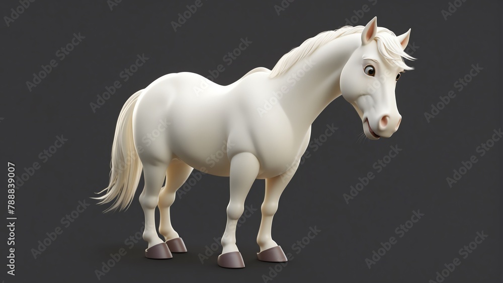 a cute white horse on plain background cartoon from Generative AI