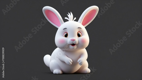 a cute white rabbit on plain background cartoon from Generative AI © SevenThreeSky