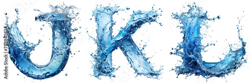 LETTERS, J, K, L. Water Alphabet: ultra-realistic water splash effect.