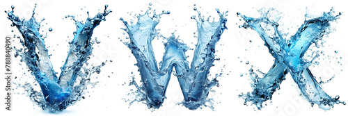V, W, X. Water Alphabet: ultra-realistic water splash effect.