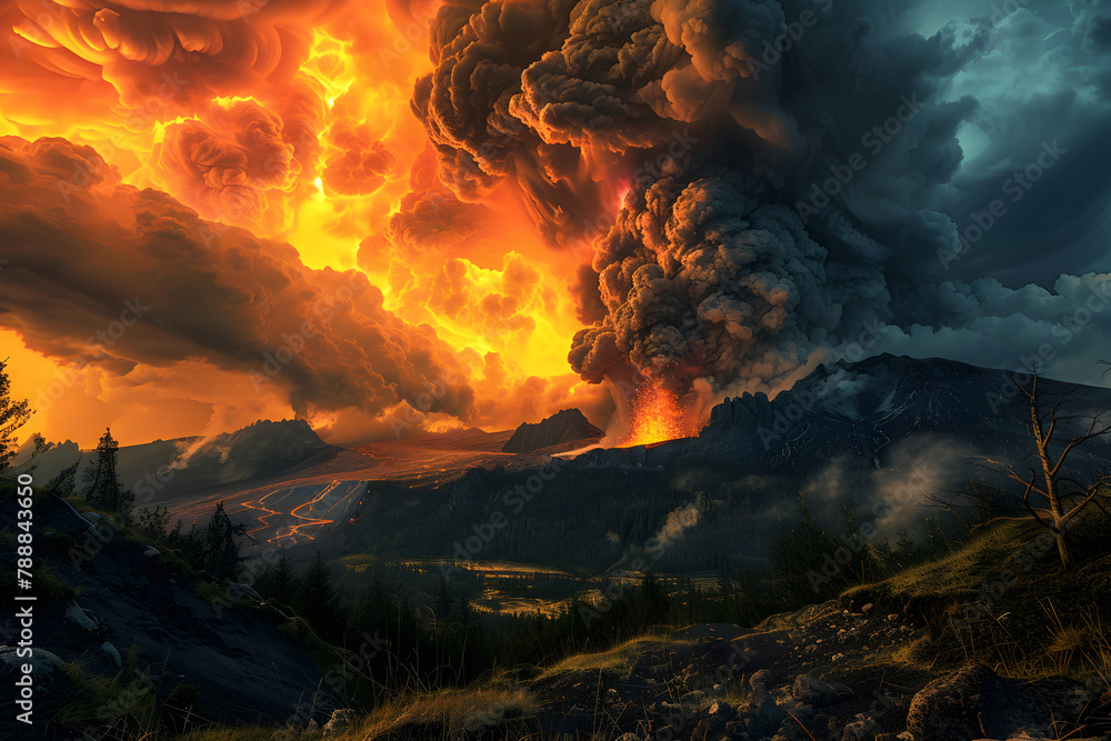 Nature's Fury - A Mesmerizing Depiction of a Pyroclastic Volcano Flow