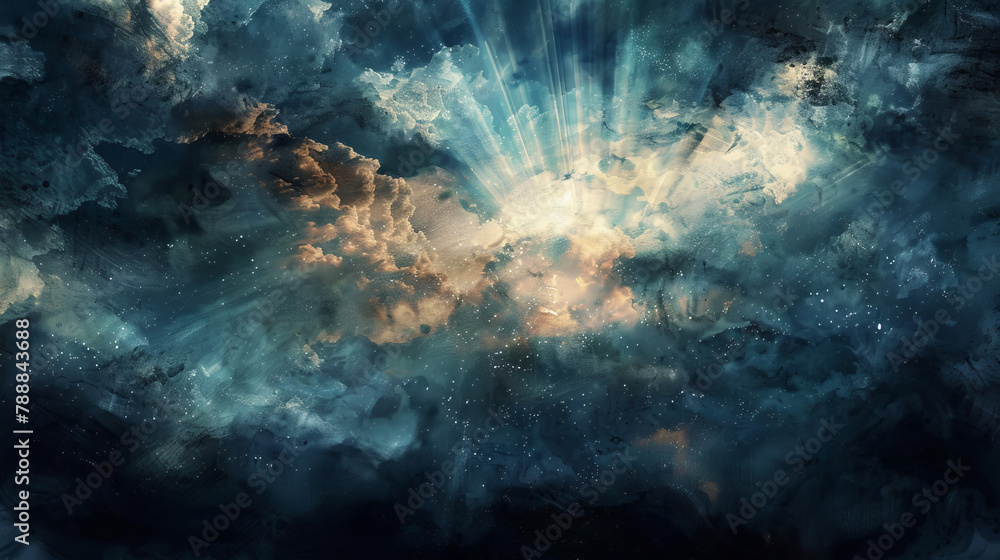 Fototapeta premium A cloudy sky with a bright sun shining through the clouds