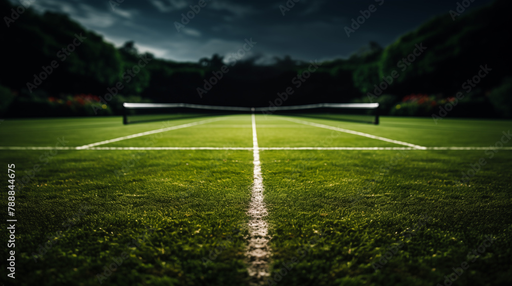 Fototapeta premium Dramatic Tennis Court under Cloudy Sky - Mood Setting Sports Background