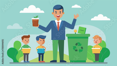 A guest speaker from a local waste management company presents on the importance of proper waste management recycling and the impact of landfill