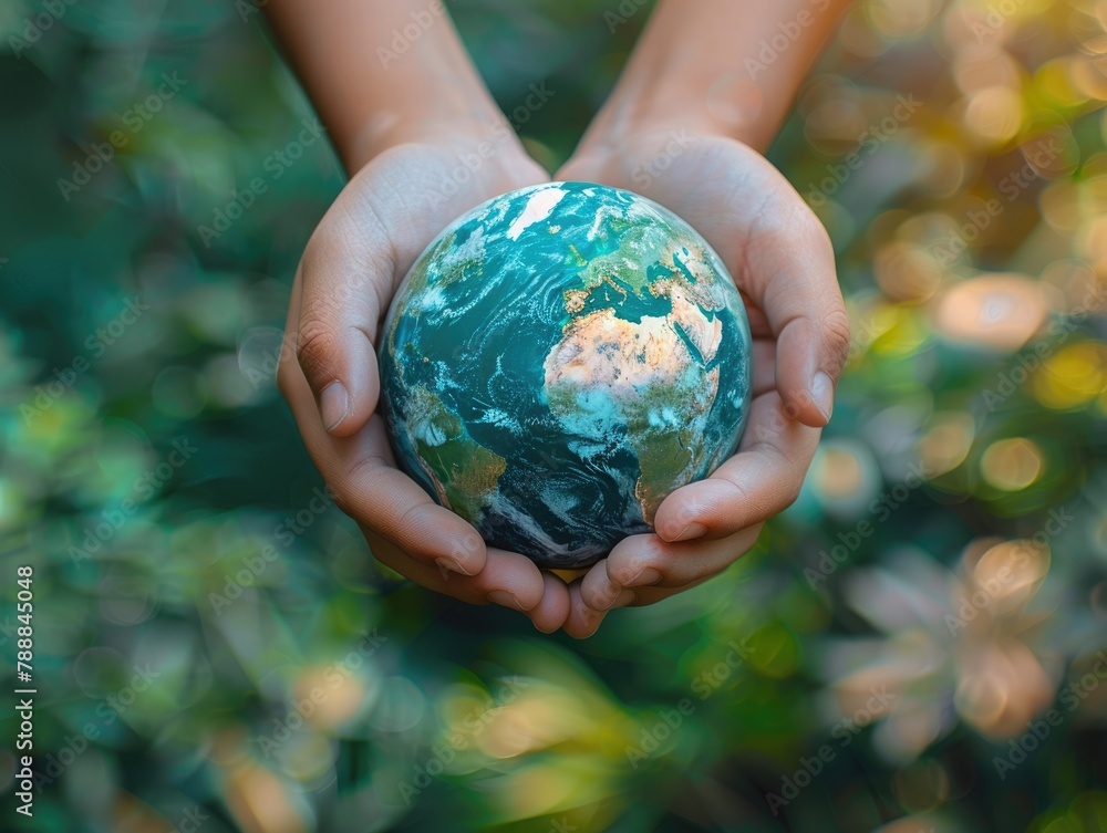 Holding the Earth in hand, on the grass Holding the Earth in hand, on the grass