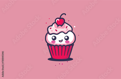 Cute Cup Cake vector Logo Mascot design