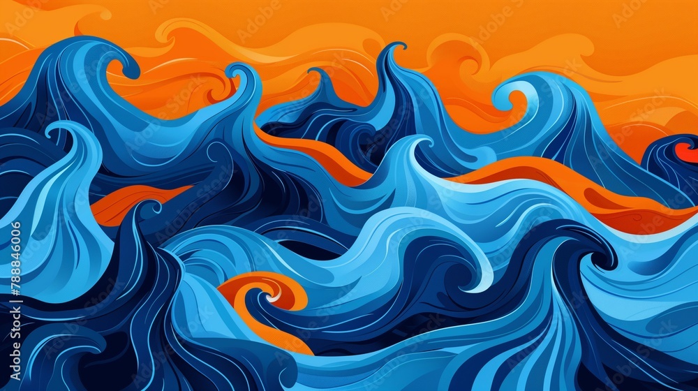 Dive into a sea of creativity, where blue and orange vector waves carry the imagination to new horizons.