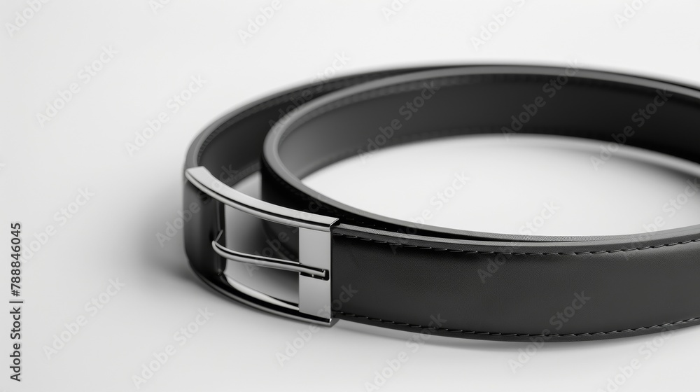 Blank mockup of a minimalist vegan leather belt with silver loop . Blank mockup of a minimalist vegan leather belt with silver loop .