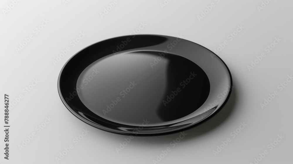 Blank mockup of a plain black plate with a glossy finish. . Blank mockup of a plain black plate with a glossy finish. .