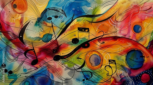 abstract music notes cartoon white silver jazzy virtuoso cheerful colors flow shapes musical instrument expressive photo