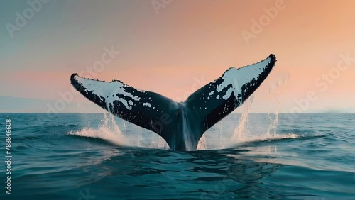 A tail of humpback whale above the water illustration photo