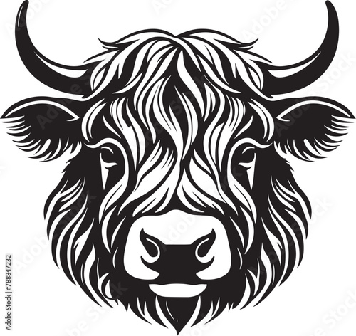 Highland cow head stencil vector Black Heifer cut file for template, decal, logo, tattoo.
