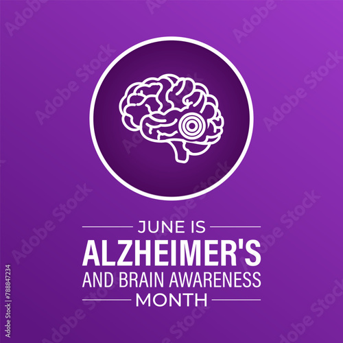 Alzheimer's and Brain awareness month is observed every year in June Vector Illustration. Banner design template.