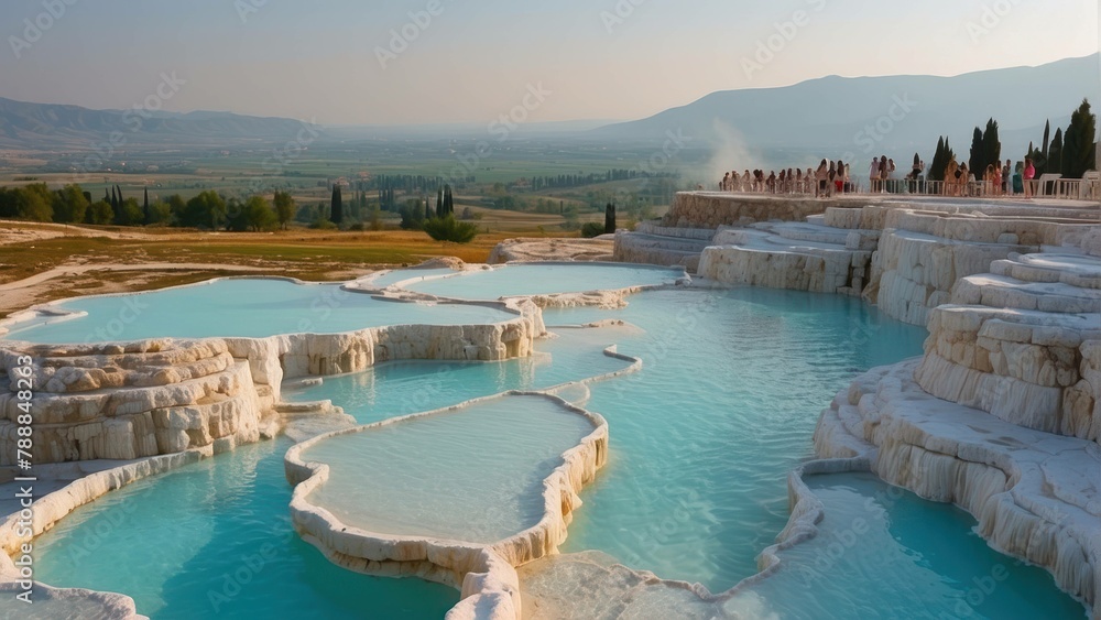 Obraz premium Pamukkales terraces with tranquil turquoise waters