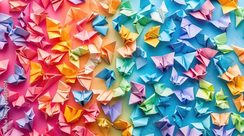 Abstract wallpaper background features colorful origami paper  Ai Generated.