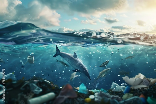 Generative AI : Pollution in oceans concept, Stop ocean plastic pollution concept.
