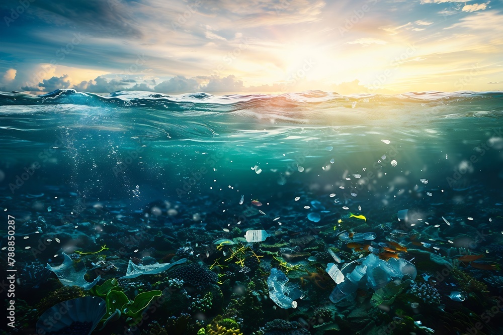 Obraz premium Generative AI : Plastic pollution in ocean