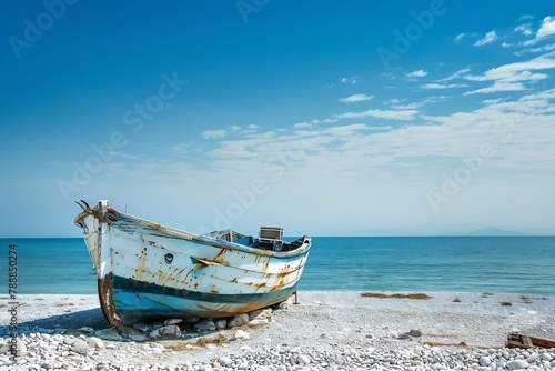 Generative AI : Old fishing boat on the beach