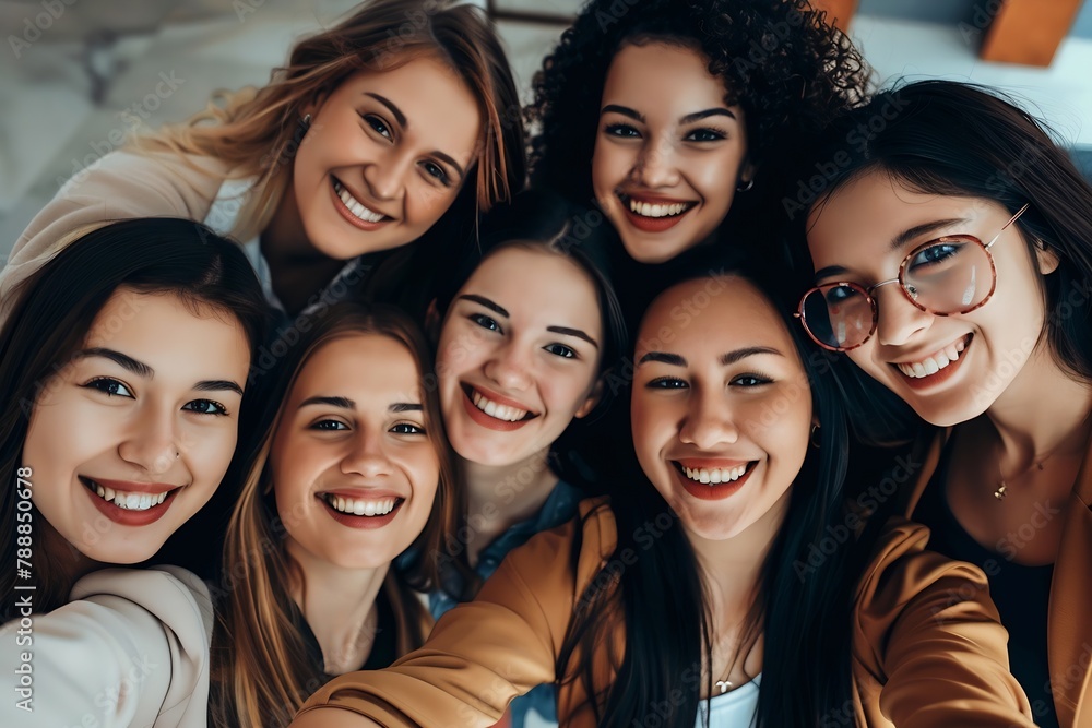 Generative AI : Business woman, friends and smile for selfie, profile picture or social media business at office. Generative AI : Business woman, friends and smile for selfie, profile picture or social media business at office.