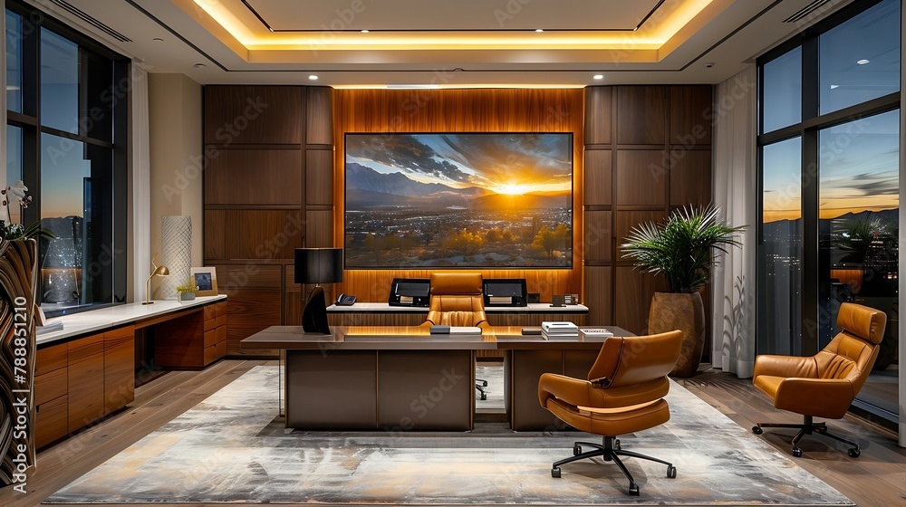 Generative AI : Corporate Luxury executive office with sleek, modern furniture, art installations, Generative AI : Corporate Luxury executive office with sleek, modern furniture, art installations,