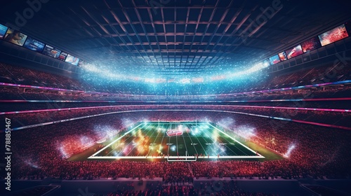 Football stadium with bright lights and crowd of fans, Stadium Lights and Atmosphere