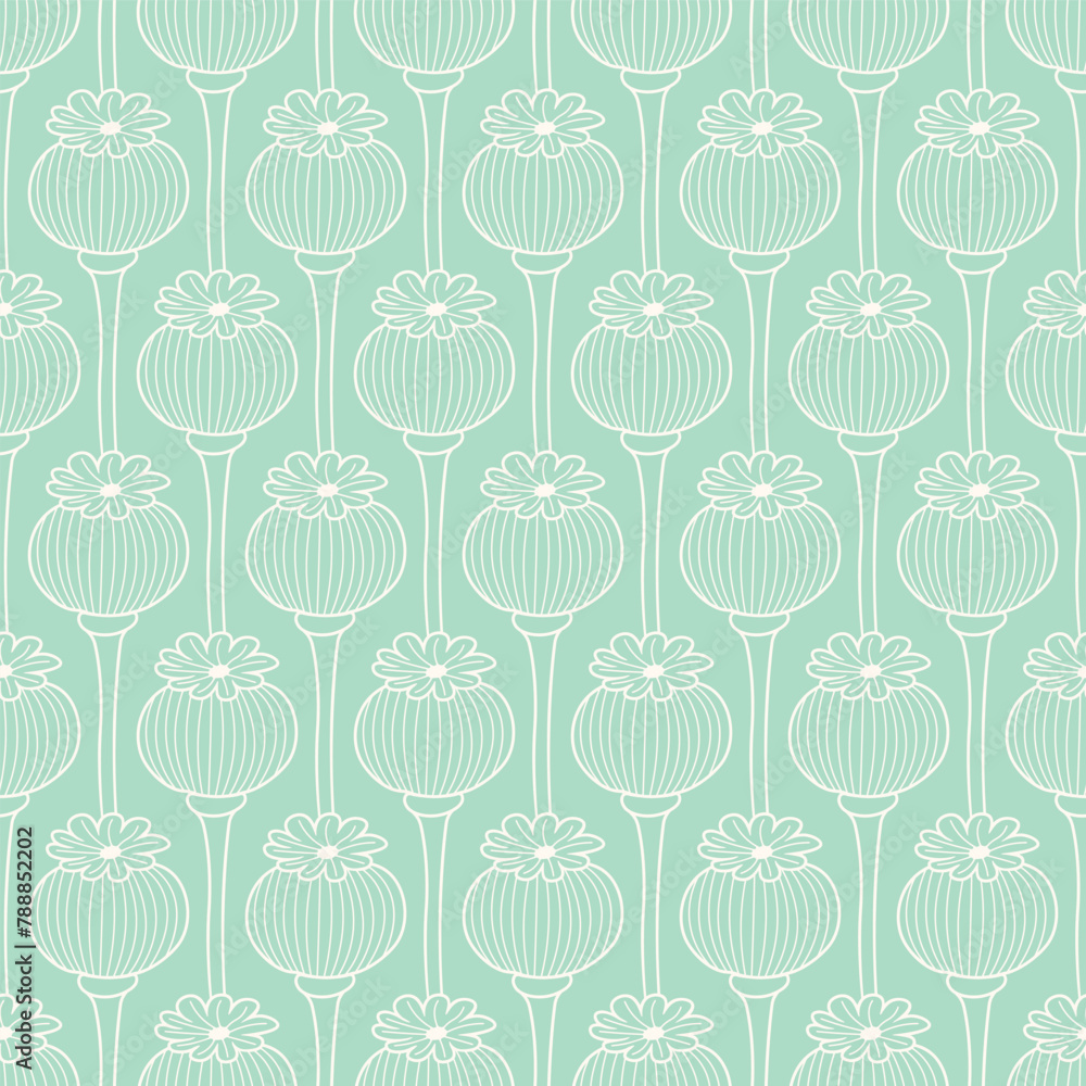 Poppy Flower Seed Pod Botanical Seamless Vector Repeat Pattern Poppy Flower Seed Pod Botanical Seamless Vector Repeat Pattern