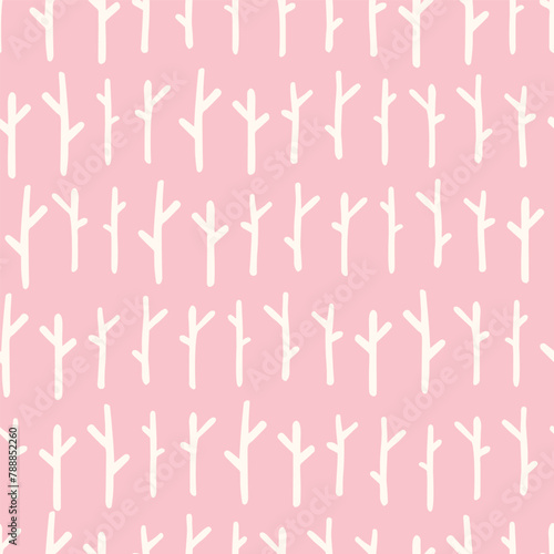 Pastel Pink Twig Doodle Seamless Vector Repeat Pattern
