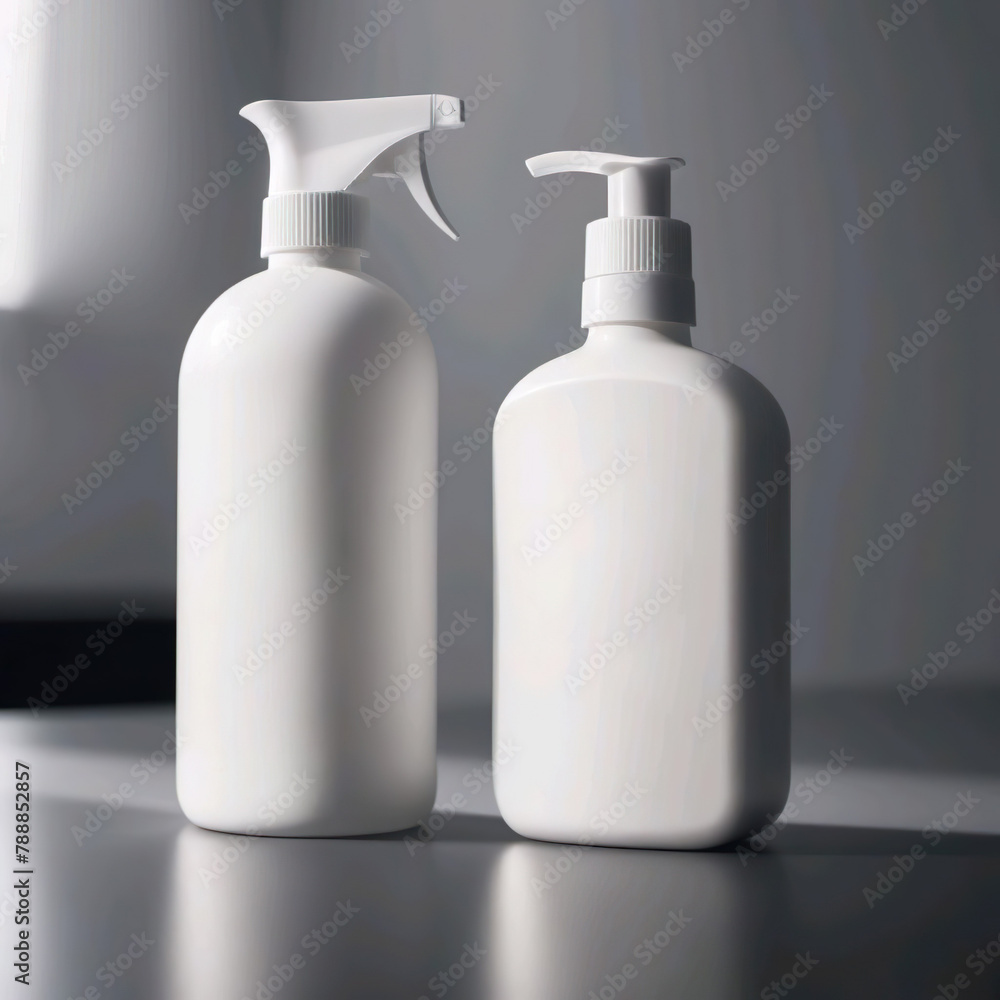 Recipientes de plastico blanco sin etiqueta con dispensador Recipientes de plastico blanco sin etiqueta con dispensador