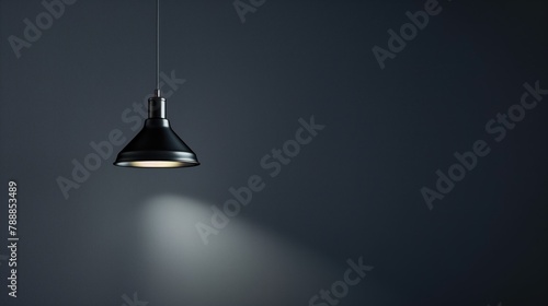 Modern Lighting Photography, Sleek Black Hanging Lamp with Cool Illumination
