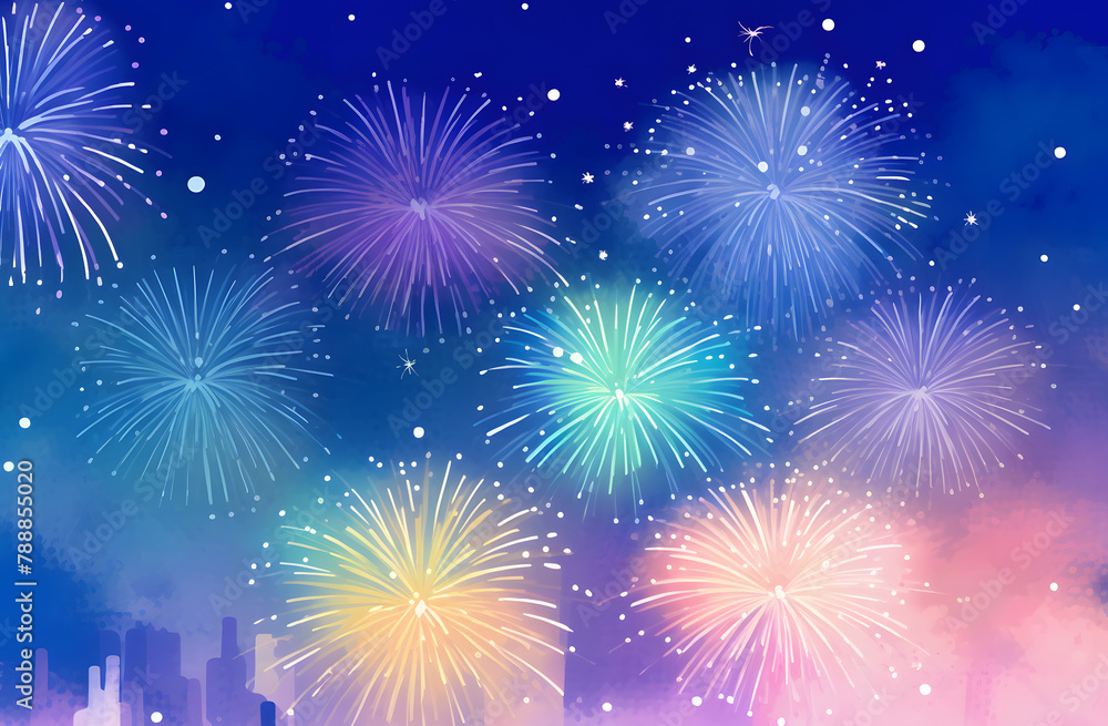 夏の夜の花火のイラスト 夏の夜の花火のイラスト