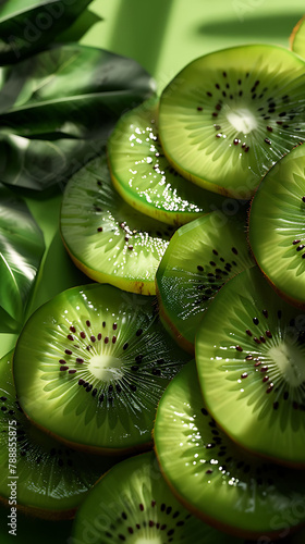Beautiful presentation of Kiwi Slices, hyperrealistic food photography
