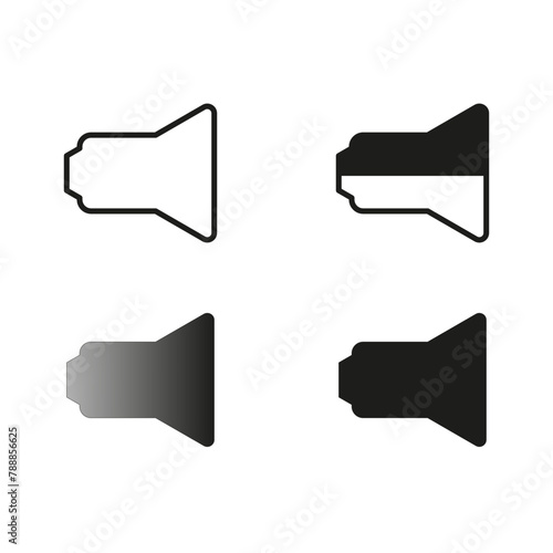 Speaker volume icons in two styles. Sound on and muted graphics. Audio control symbols. Vector illustration. EPS 10.