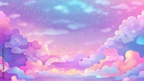 Bright pastel multicolored sky with stars, motion