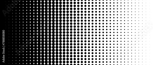 Dotted halftone gradient texture. Vanishing polka dot background. Repeating dots gradation pattern background. Black fading comic pop art overlay backdrop. Halftone raster effect wallpaper. Vector
