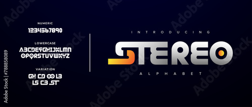 Stereo creative simple modern urban alphabet font. Digital abstract futuristic, fashion, sport, minimal technology typography. Simple numeric vector illustration
