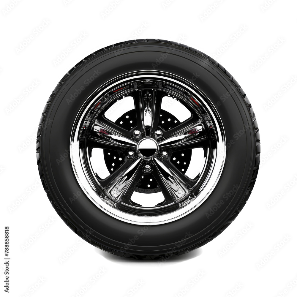 Obraz premium Black Car Tire With Chrome Rimisolated on transparent background