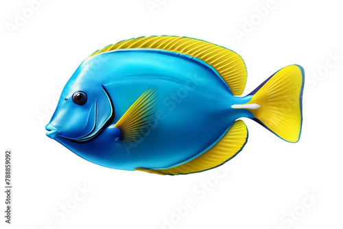 High-resolution 3D render of a vibrant blue tang fish.