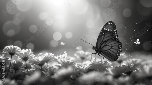Black and White Butterfly on Flowers