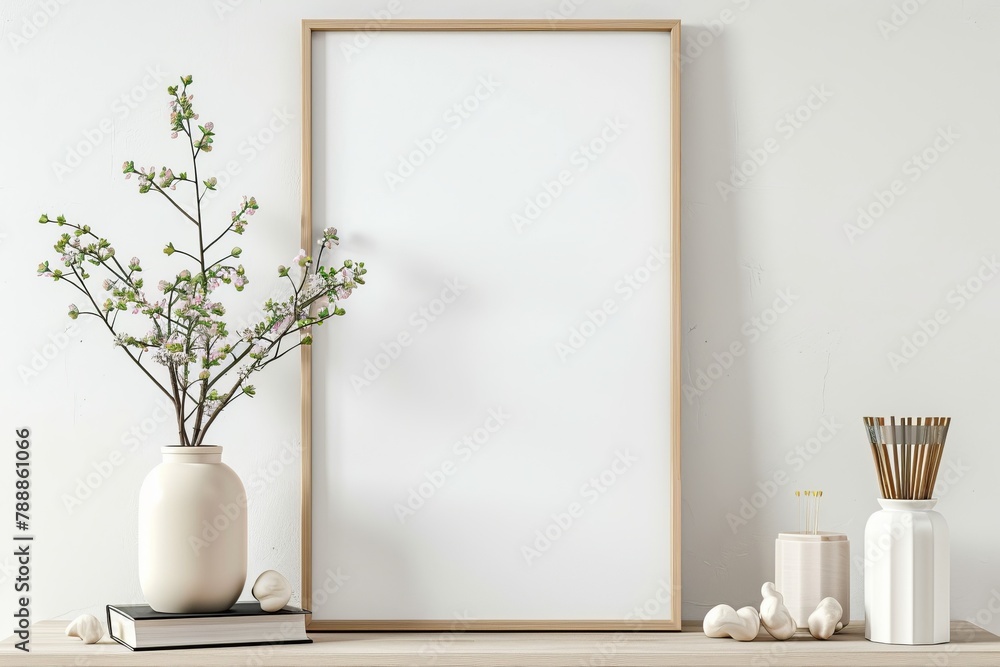 Scandinavian style living room with poster mockup created with generative ai Scandinavian style living room with poster mockup created with generative ai