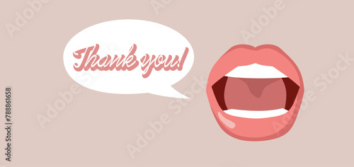 Grateful Mouth Saying Thank you Vector Concept illustration. Thankful person expressing polite gratitude and appreciation
