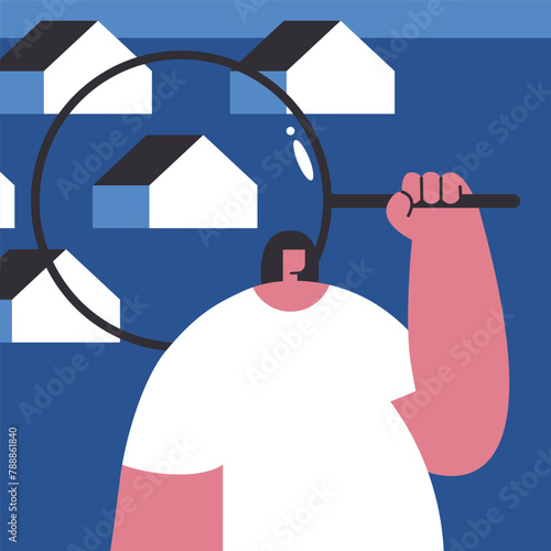 Natural disaster scene of catastrophic flood with flooded buildings. Flat vector illustration.