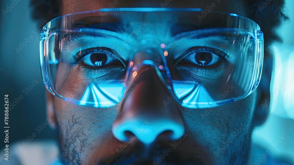 A close up shot captures a factory worker intensely focused on programming A close up shot captures a factory worker intensely focused on programming