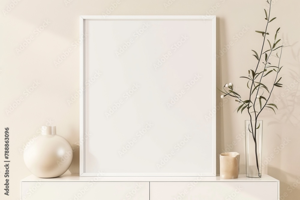 Scandinavian style living room with poster mockup created with generative ai Scandinavian style living room with poster mockup created with generative ai