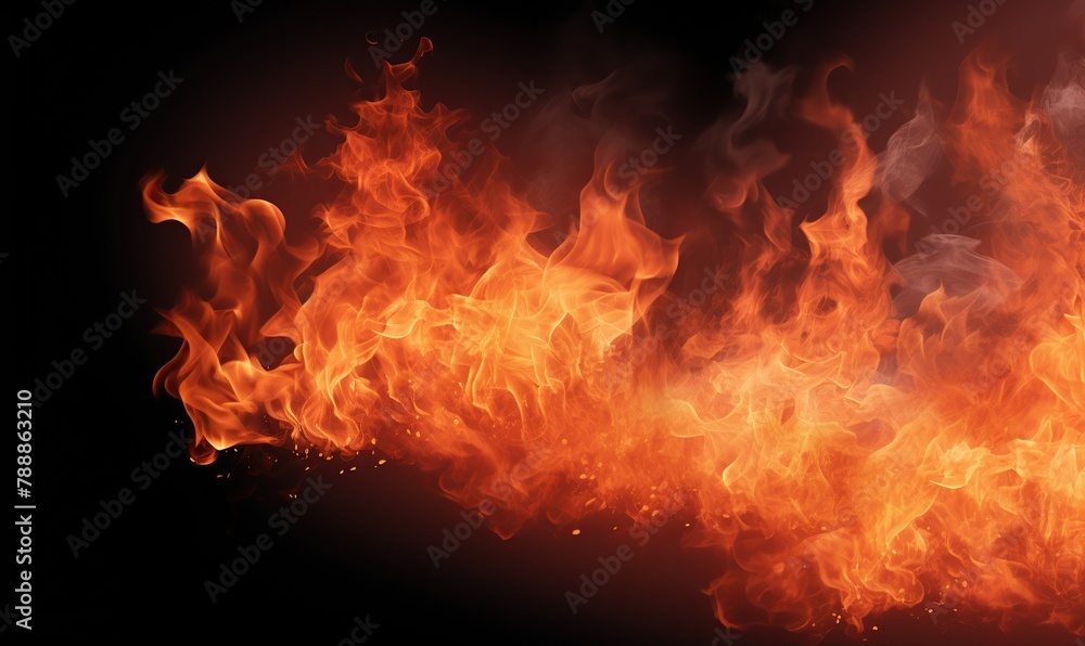 Realistic Fire flames isolated on black background.
