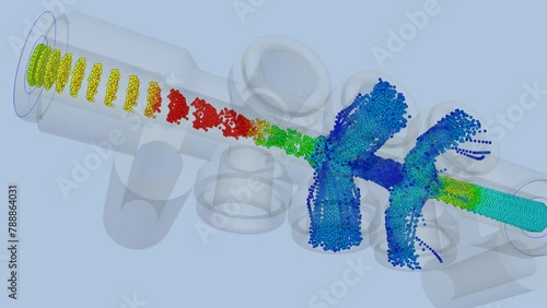 CFD simulation Computational fluid dynamics - pipe fitting airflow simulation photo