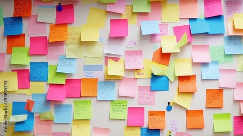Colorful blank sticky notes stuck on a white board.