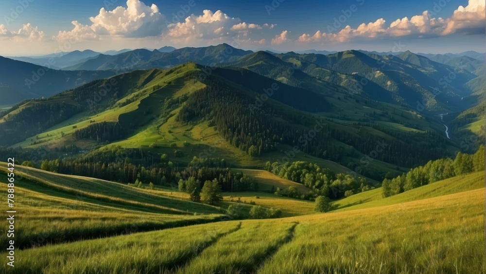 Lush green hills under a cloudy sky Lush green hills under a cloudy sky